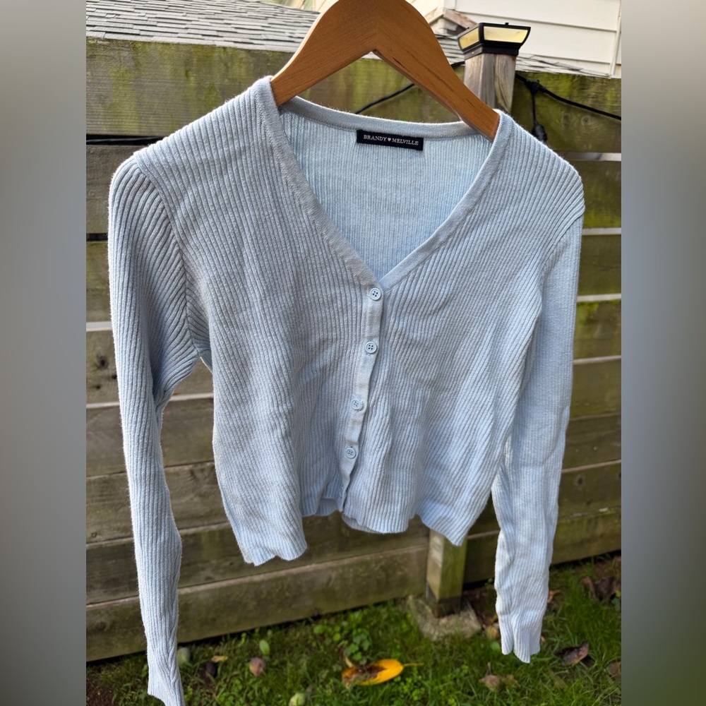 Brandy‎ Melville Baby Blue Button Cardigan Sweater Ribbed Preppy Academia